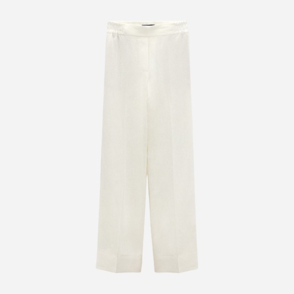 NWT Zara Elegant White Wide-Leg Pants with linen
